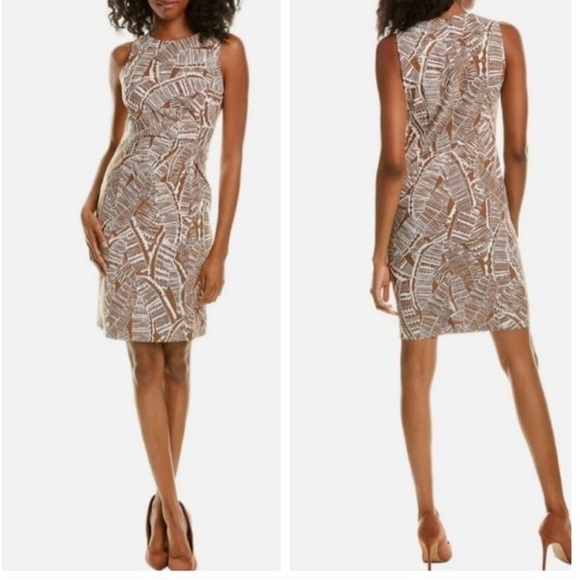 J. McLaughlin Dresses & Skirts - J. MCLAUGHLIN Brown White Tropical Sleeveless Anne Sheath Dress Size 8